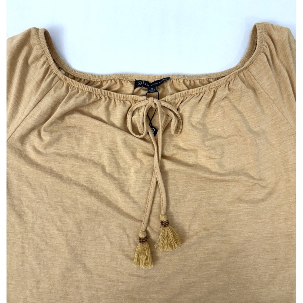 NWT Adrianna Papell Beige Tie Neck Embroidered Hem Top Blouse Womens Size S - Picture 5 of 9